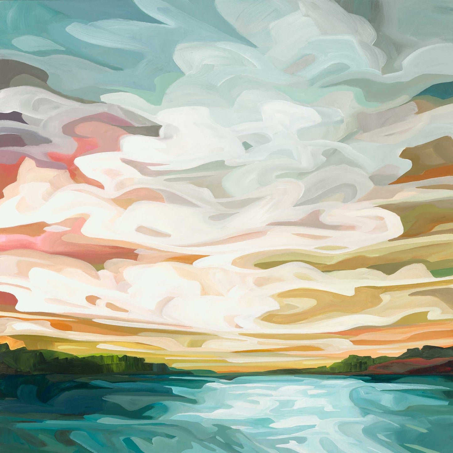 Original aurora sky painting by Canadian abstract artist Susannah Bleasby of a pastel sunrise painting