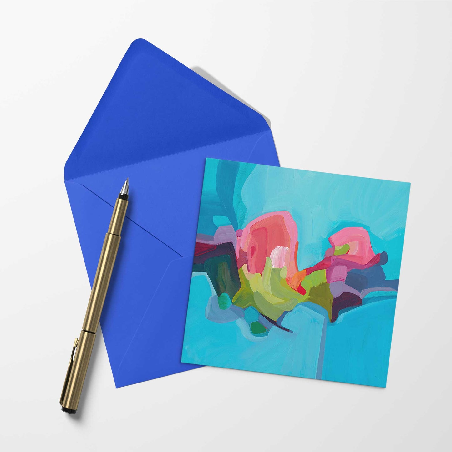 Blank art card with blue abstract painting by Canadian artist Susannah Bleasby