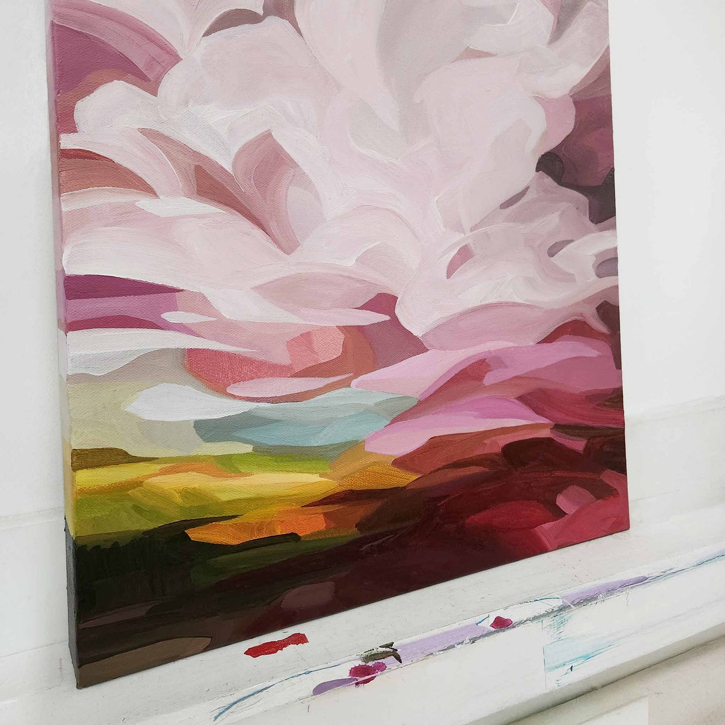 pink abstract sky horizon painting