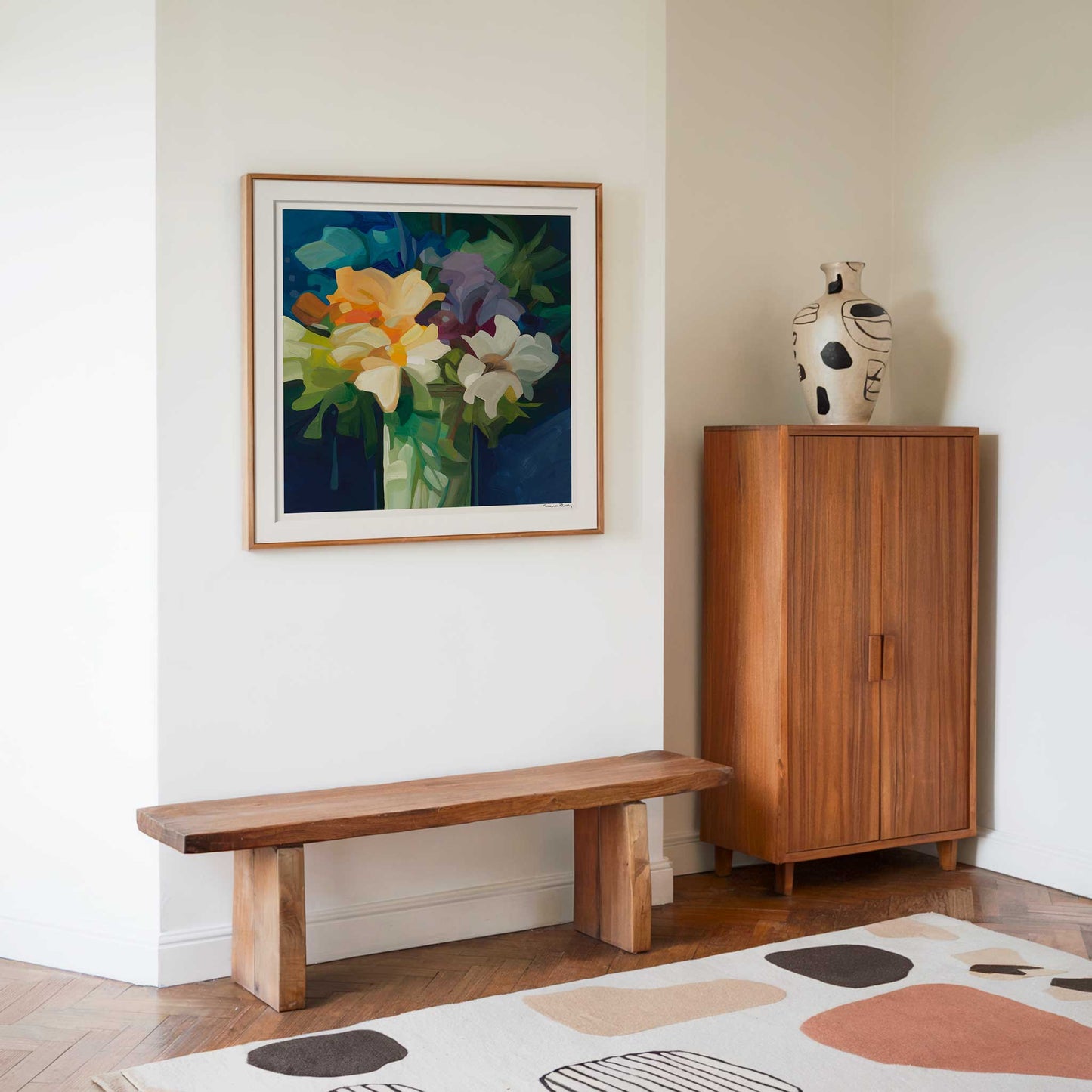 large abstract floral painting in entrance hallway wildthing 24-1
