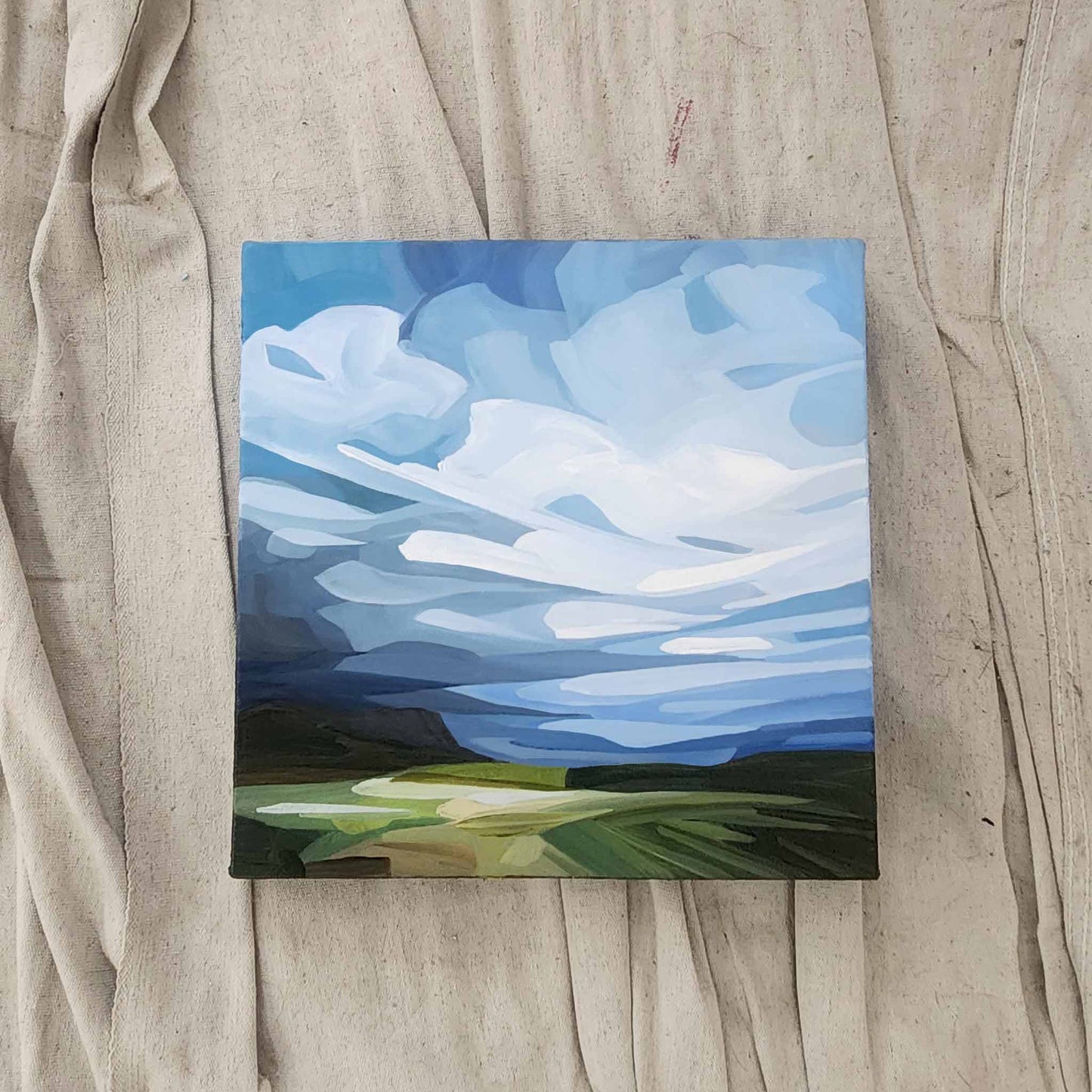 blue sky serene abstract landscape painting