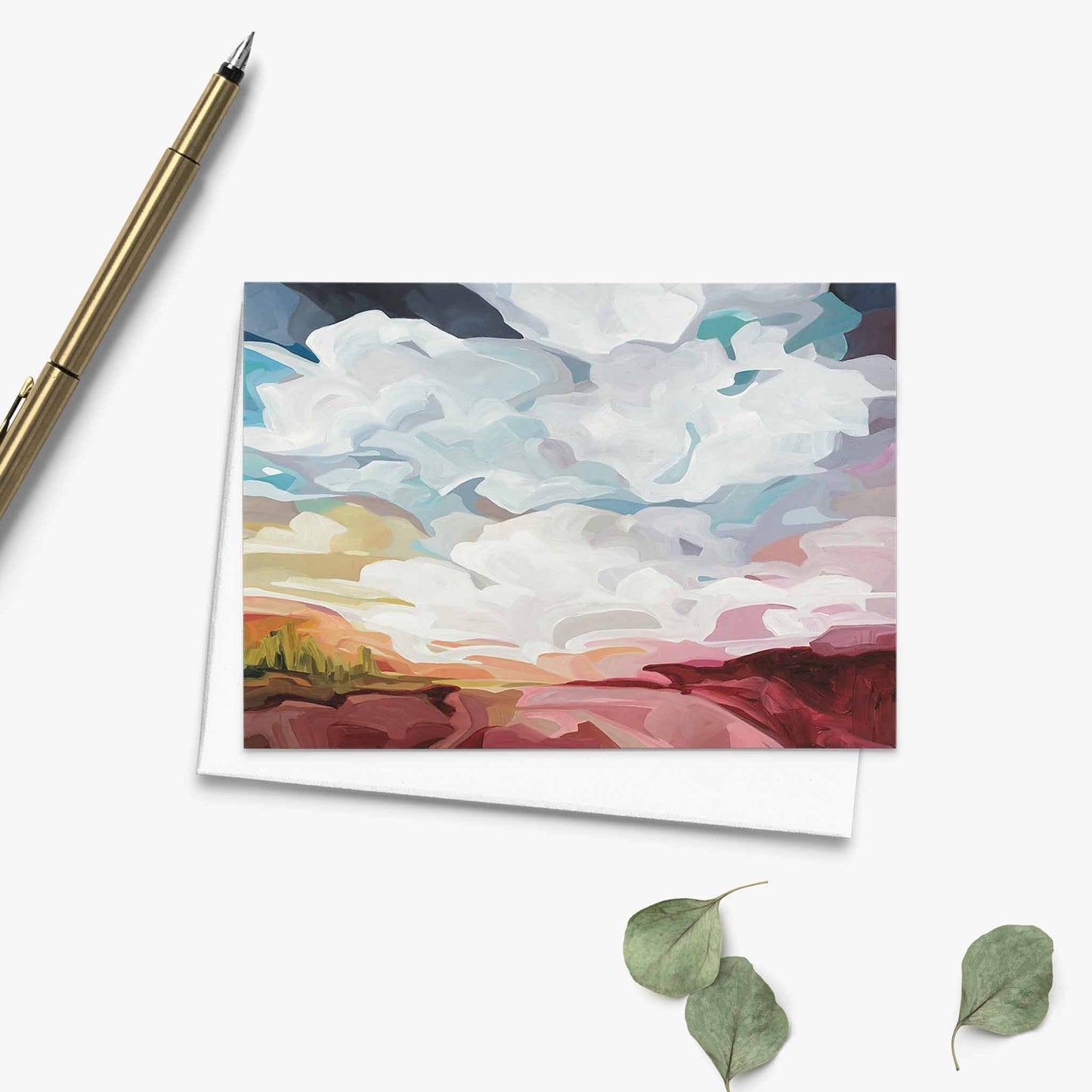 Landscape art card inspired by bold blue sky and red terrain
