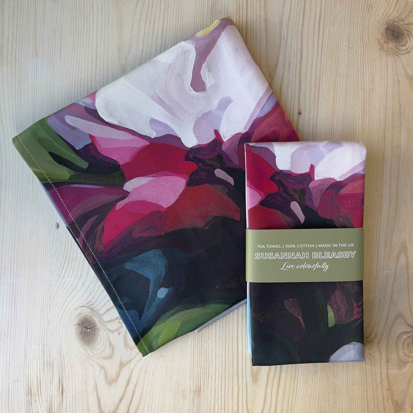 british made tea towels with bright floral designs