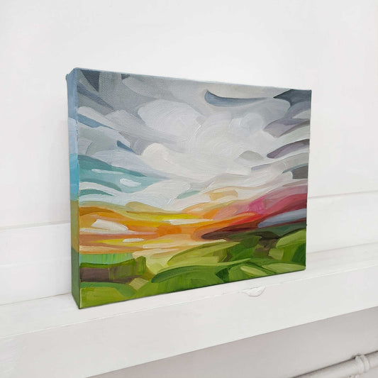 Colourful abstract oil painting inspired by expansive skies and natural landscapes.