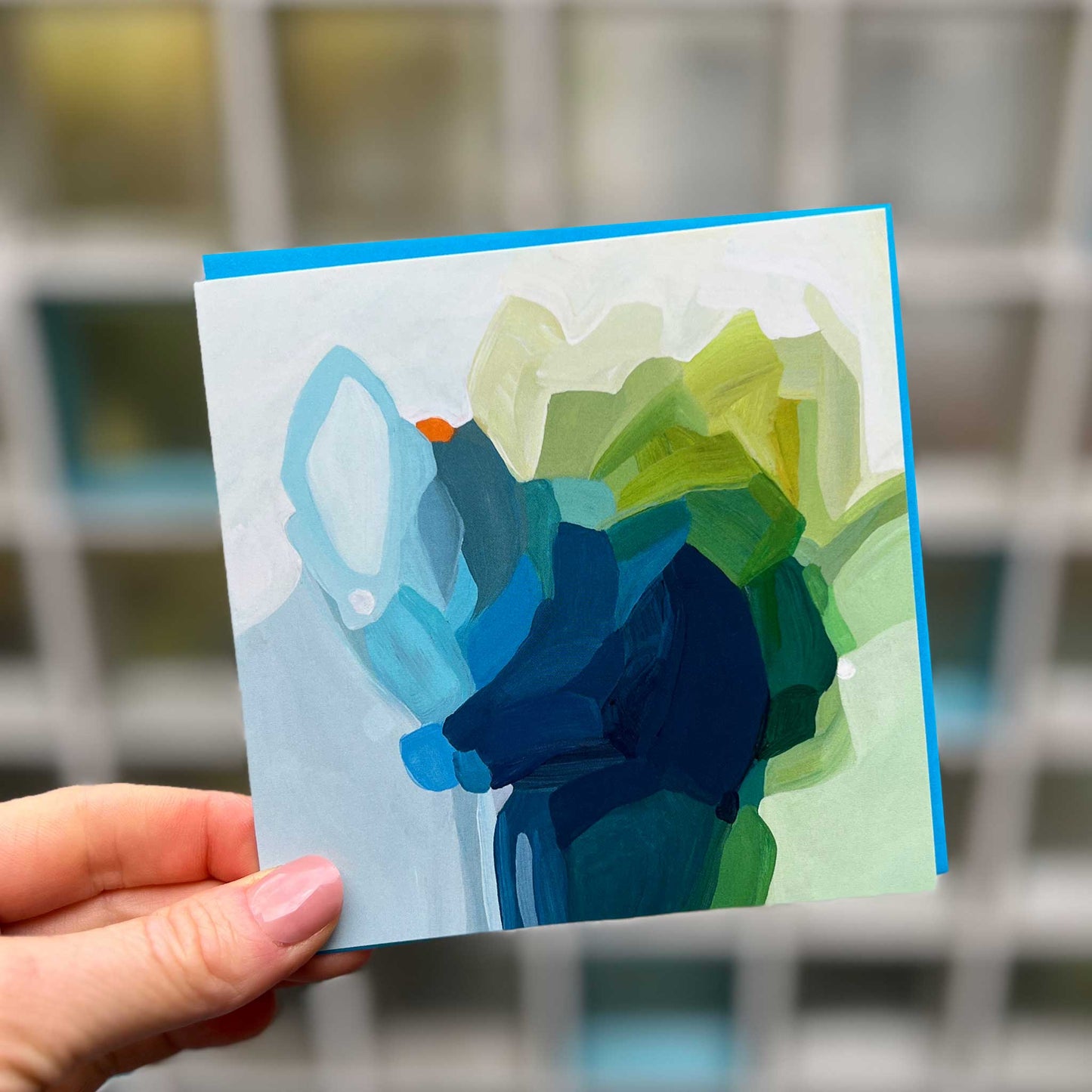 square blue green abstract art card uk cool cat