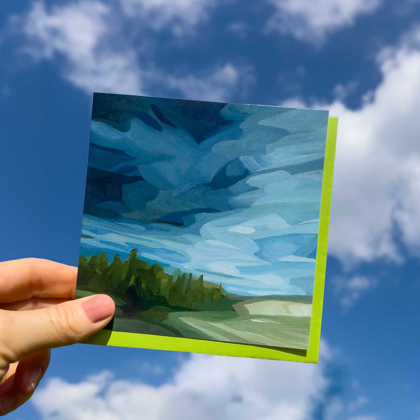 stormy sky greeting card with green envelope