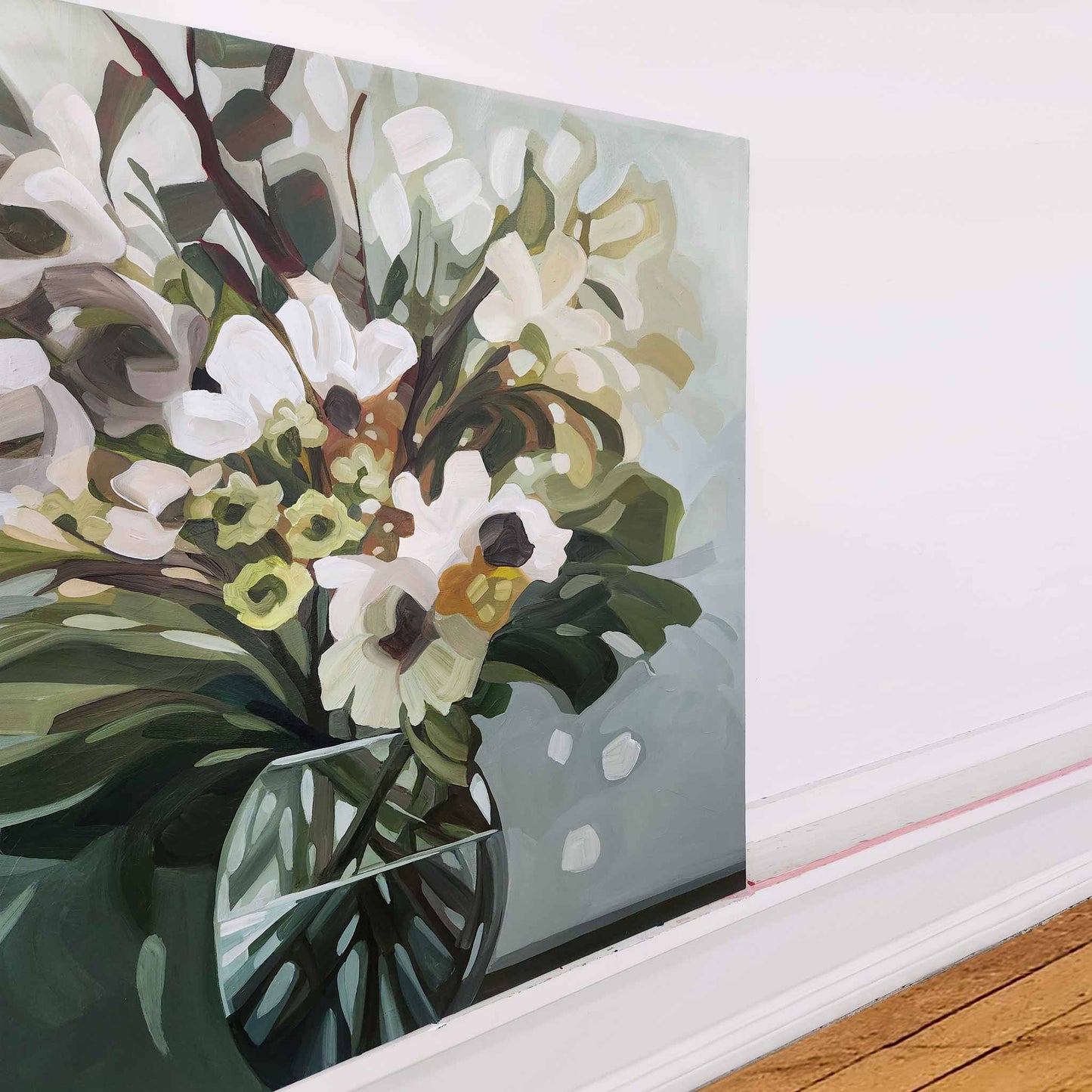 contemporary greige floral painting on gallery wrapped canvas for sophistocated interiors