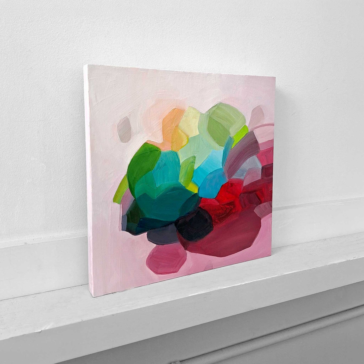 original abstract oil painting in vibrant red and pink