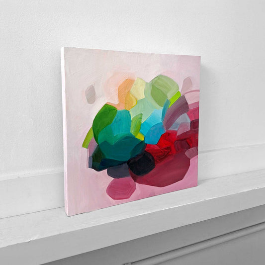 original abstract oil painting in vibrant red and pink