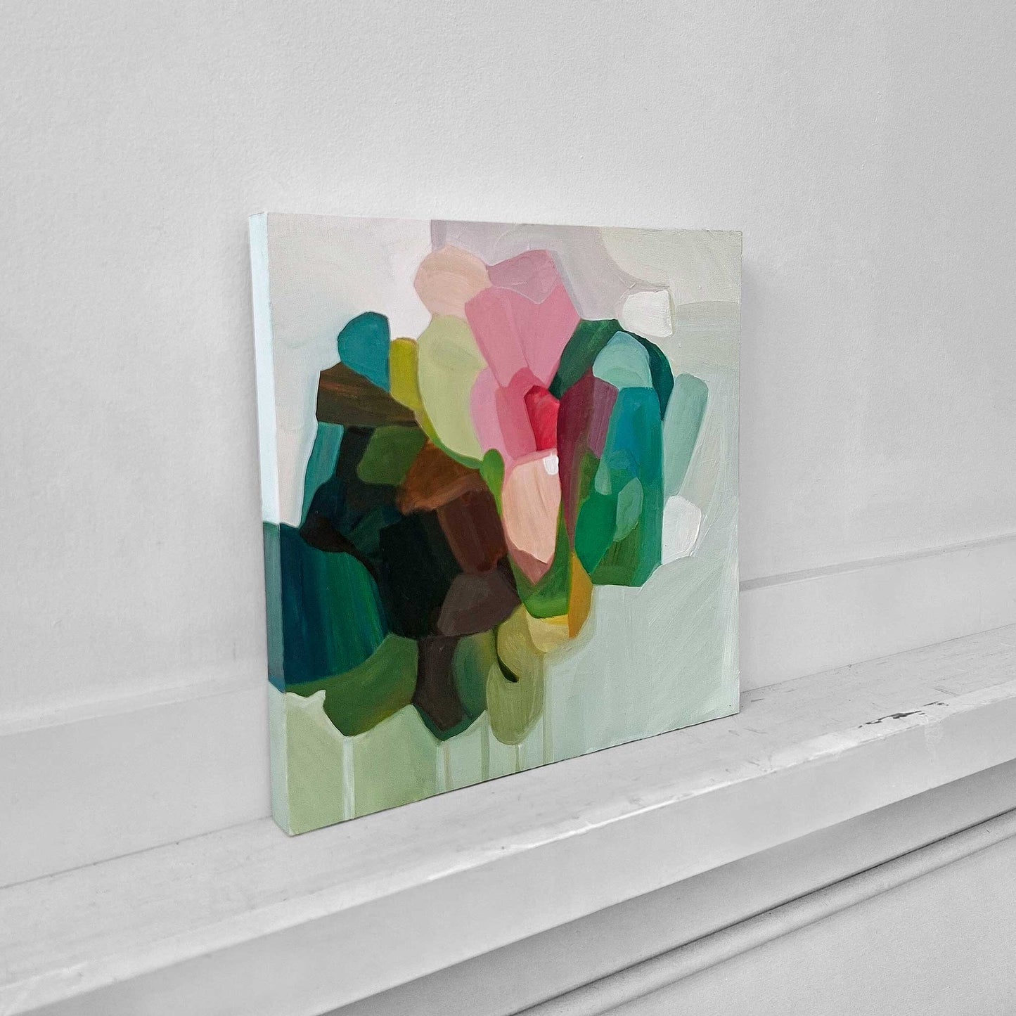original abstract oil painting with oval shapes in shades of green