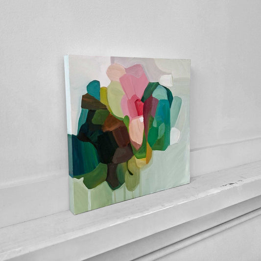 original abstract oil painting with oval shapes in shades of green