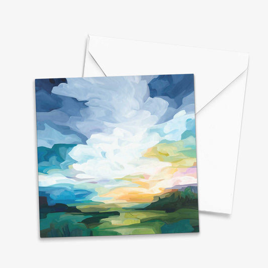 Contemporary greeting card inspired by bright summer mornings and colourful sunrise skies