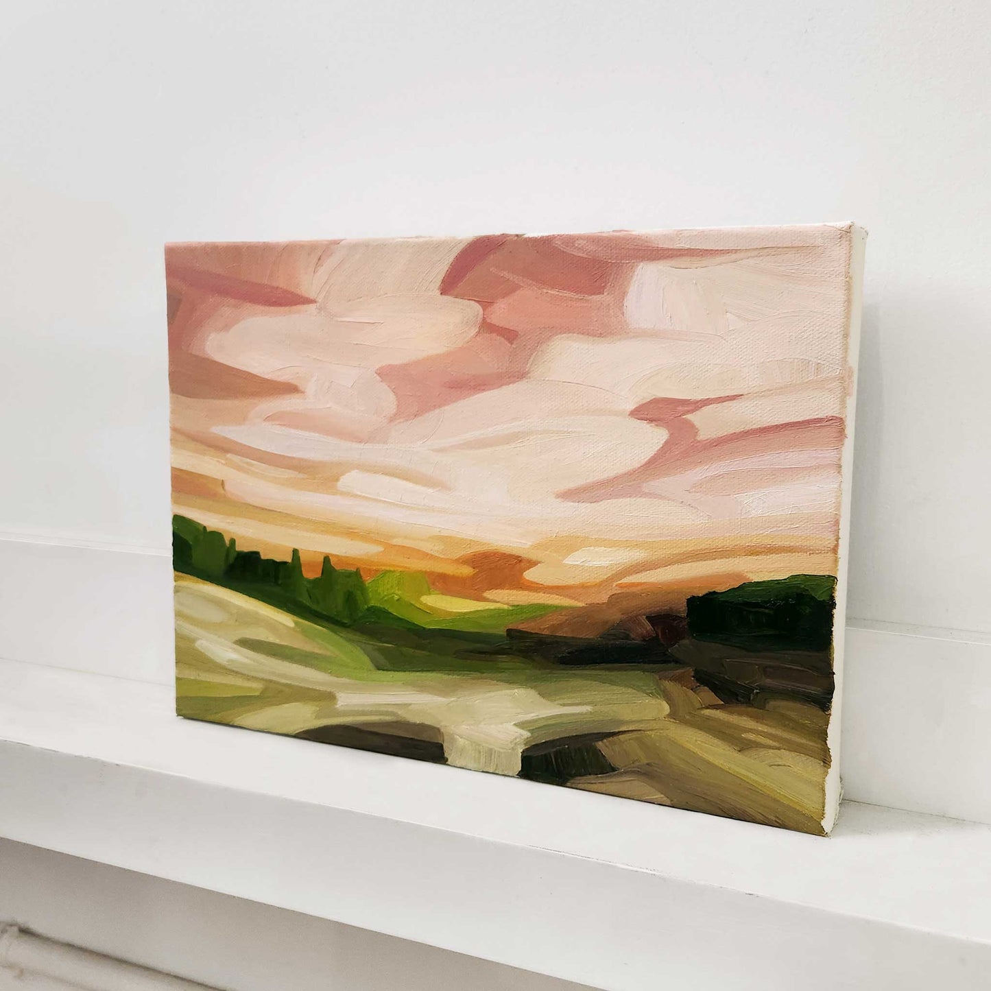 original abstract oil painting of an abstract peach evening sky