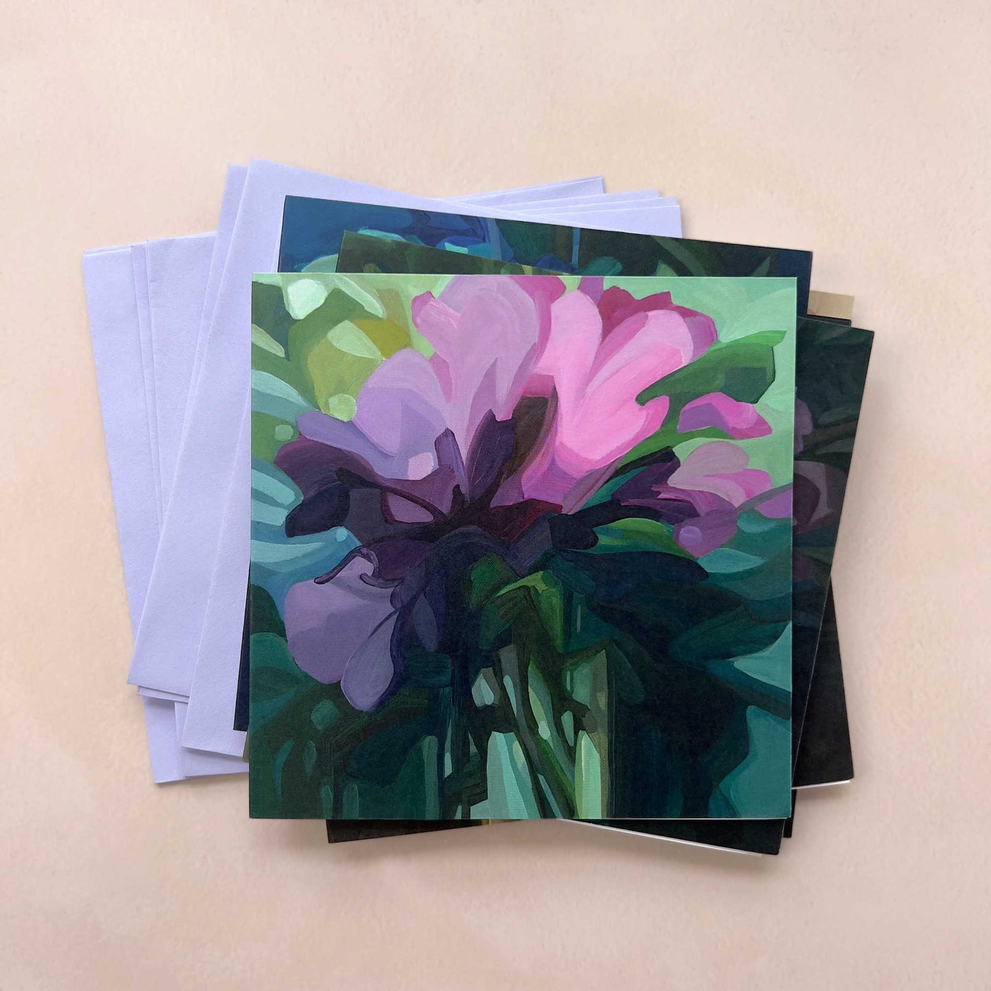 purple wildflowers art cards with lilac envelopes