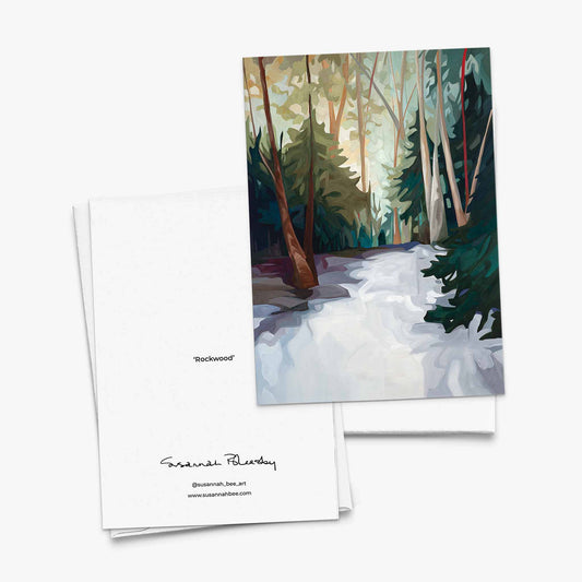 Fine art greeting card featuring snowy woodland in winter