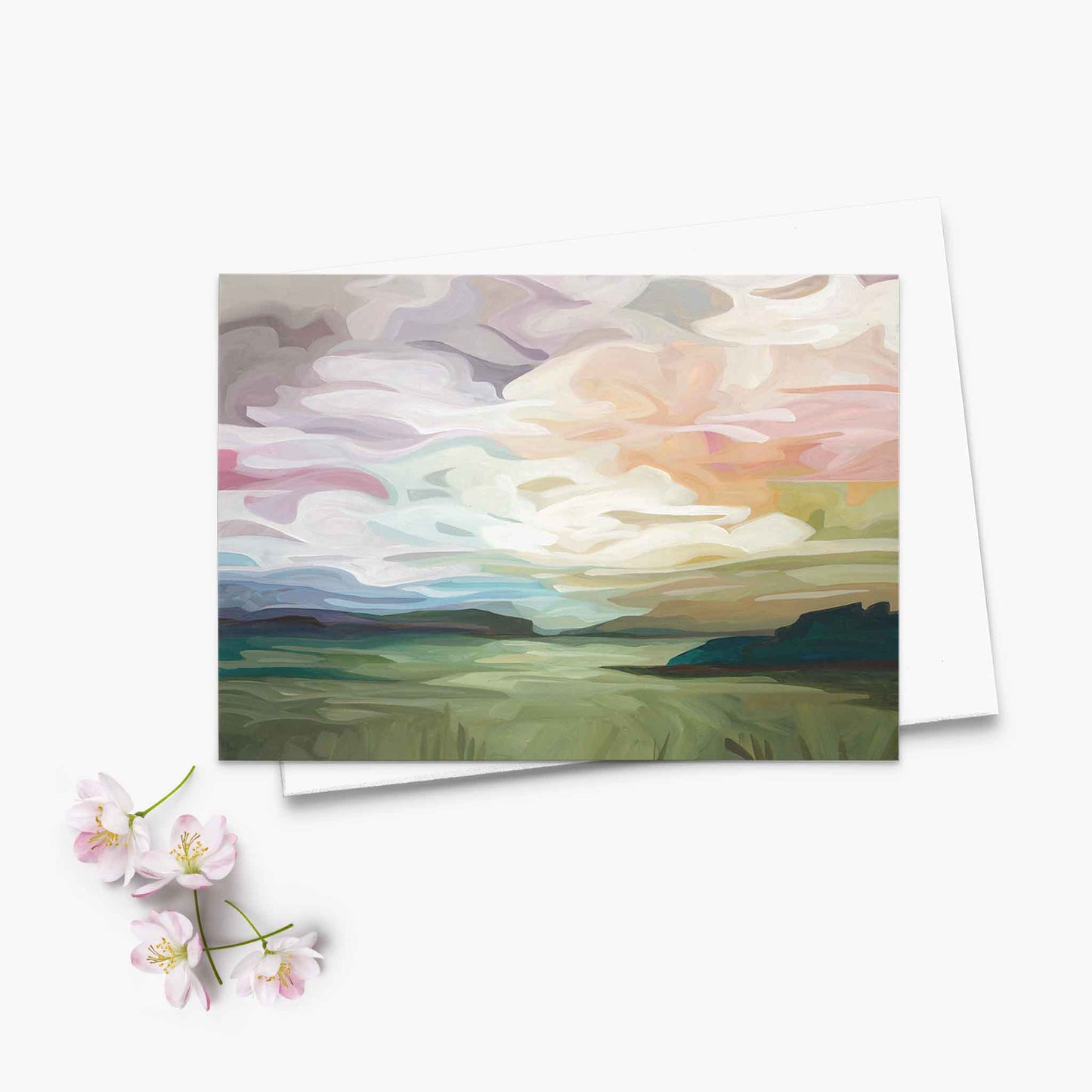 Landscape art card with pastel sky and approaching evening