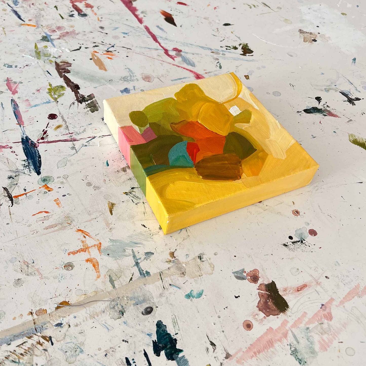 abstract yellow canvas wall art by Canadian artist Susannah Bleasby