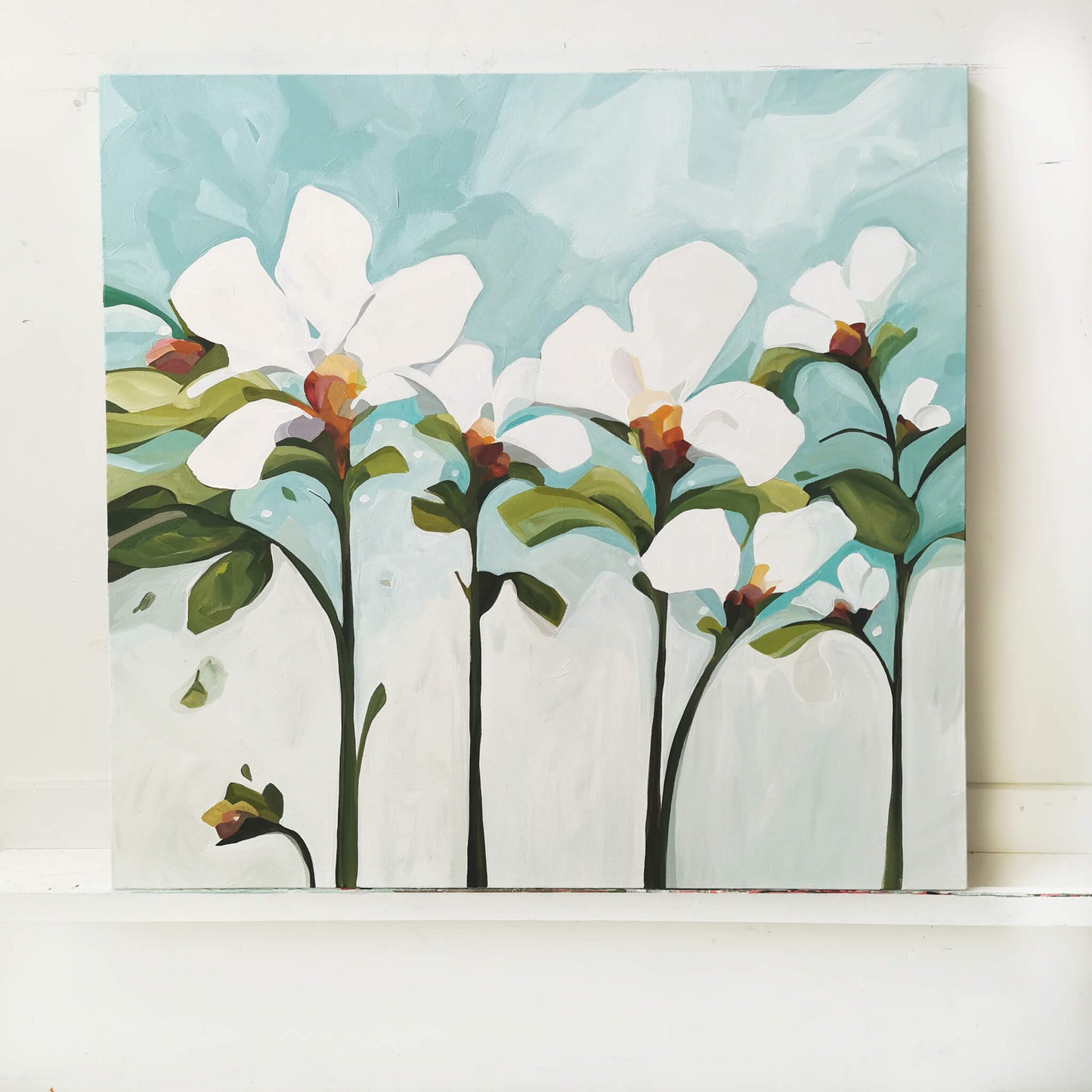 'Morning Blue' an original contemporary floral original painting by Canadian abstract artist Susannah Bee