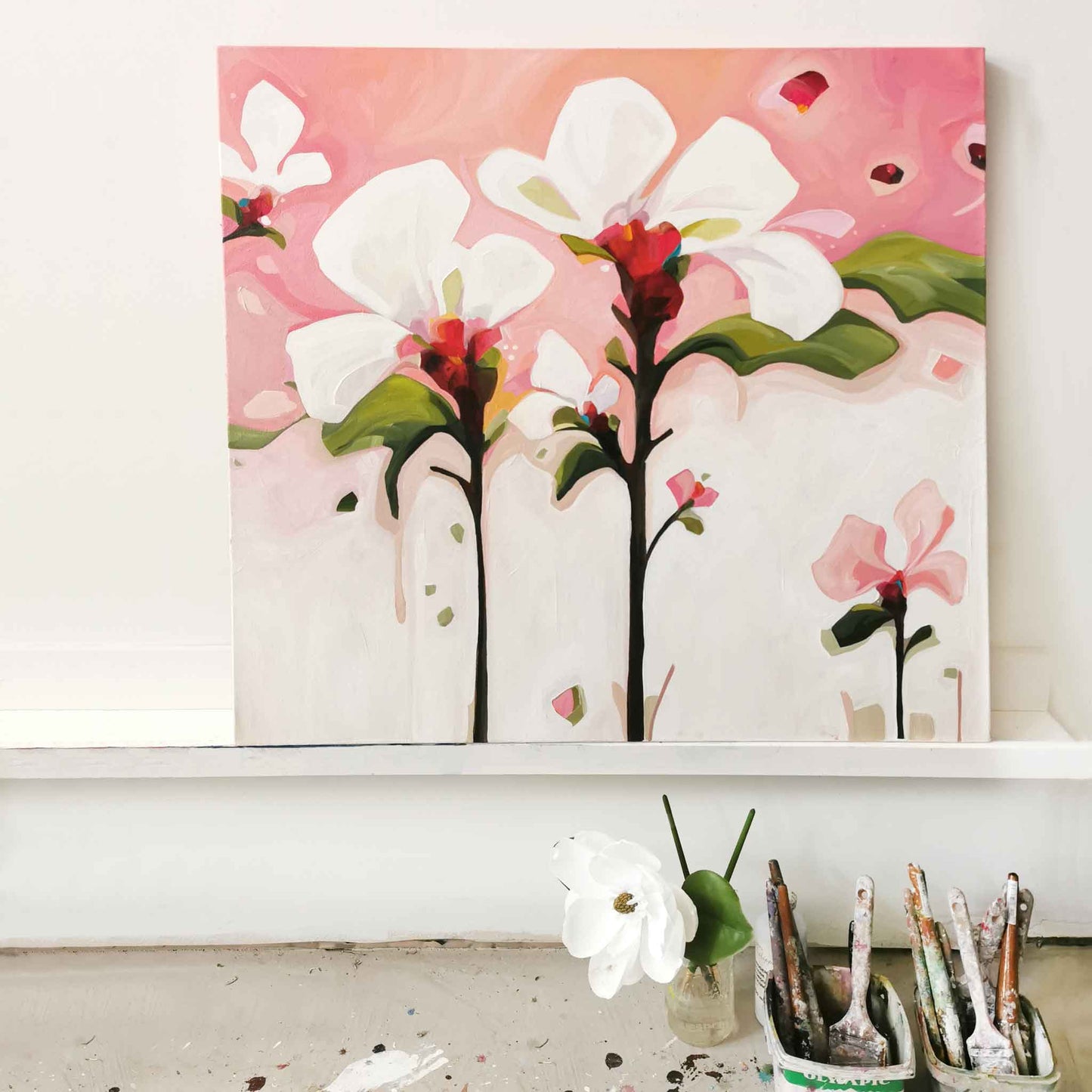 peach pink acrylic flower painting