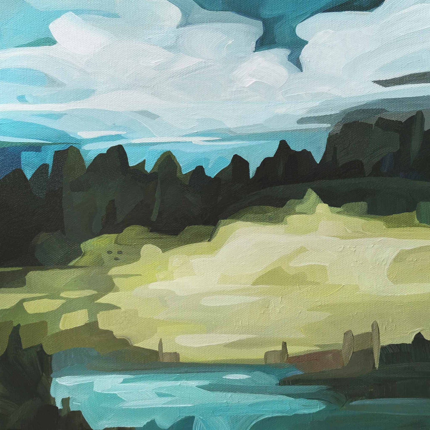 landscape acrylic paintings of green hillside painting on canvas