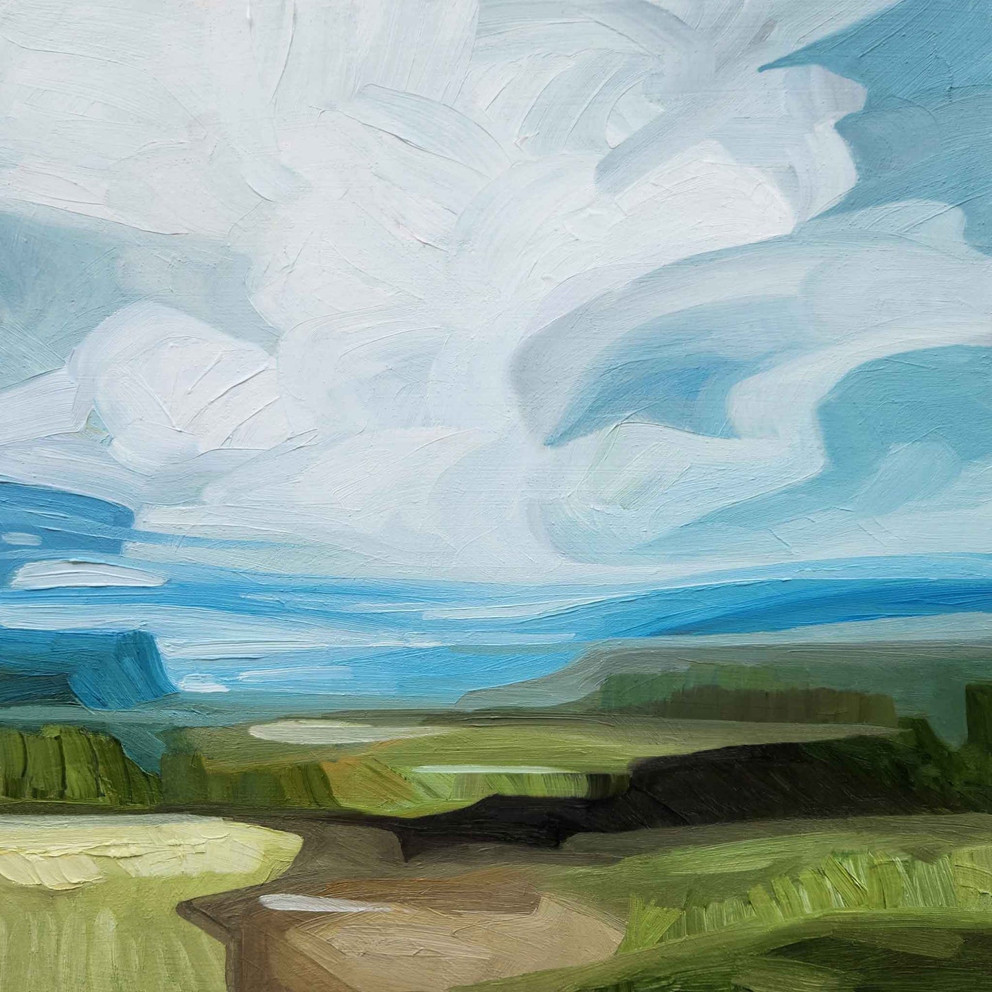 abstract landscape oil painting of a fresh spring skyline