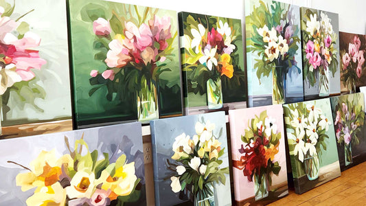 collection of abstract floral paintings