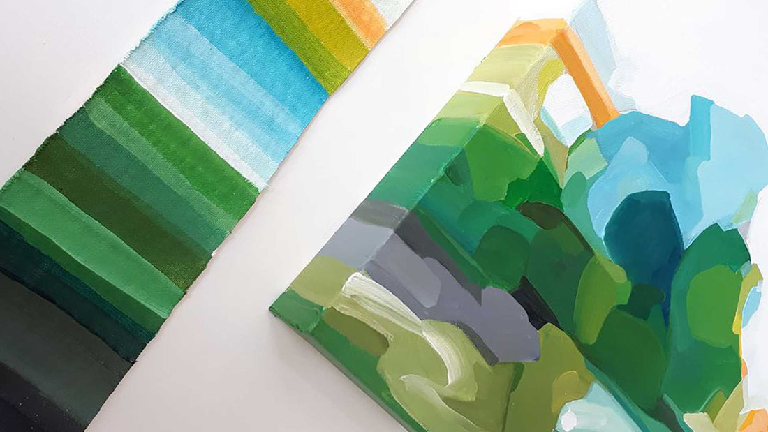 green and blue colour palette and abstract landscape painting
