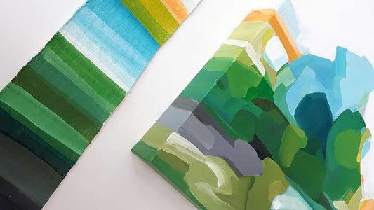 green and blue colour palette and abstract landscape painting