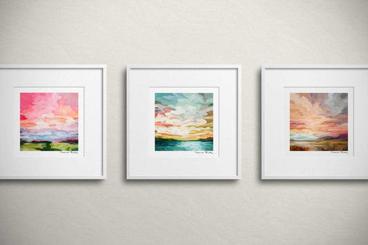 three small abstract sky paintings art prints