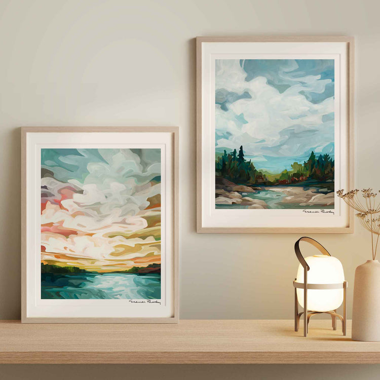 vertical art prints of acrylic sky paintings and abstract landscape art