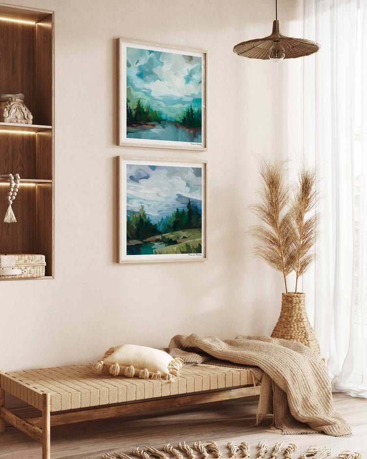 pair of forest paintings wall art prints