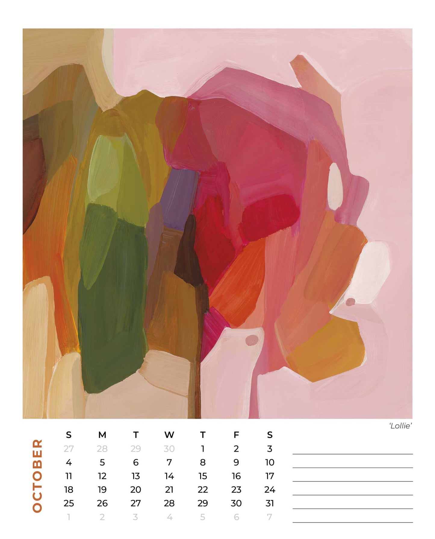 2026 wall calendar october