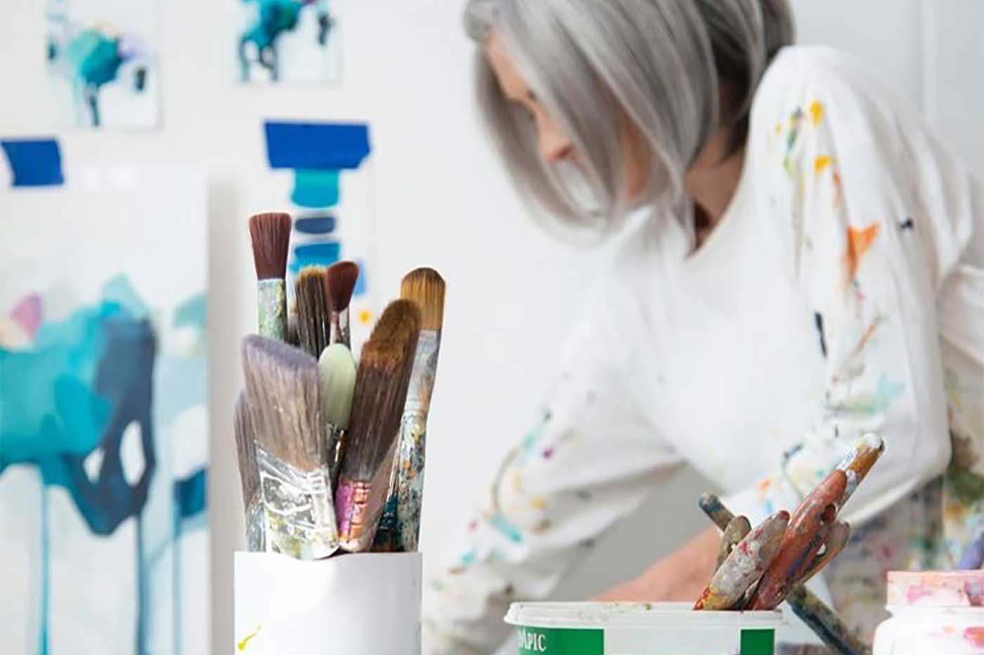 Canadian abstract artist Susannah Bleasby at work in her art studio