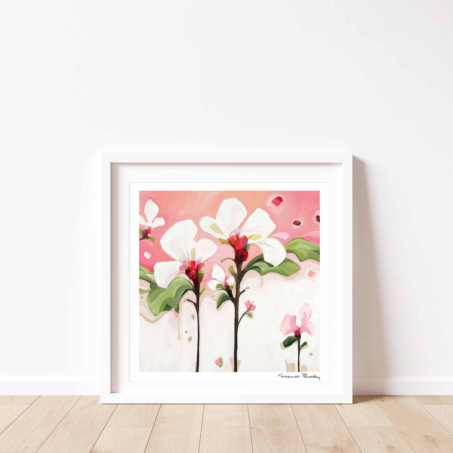 abstract floral painting 12x12 flower art print on peach backdrop