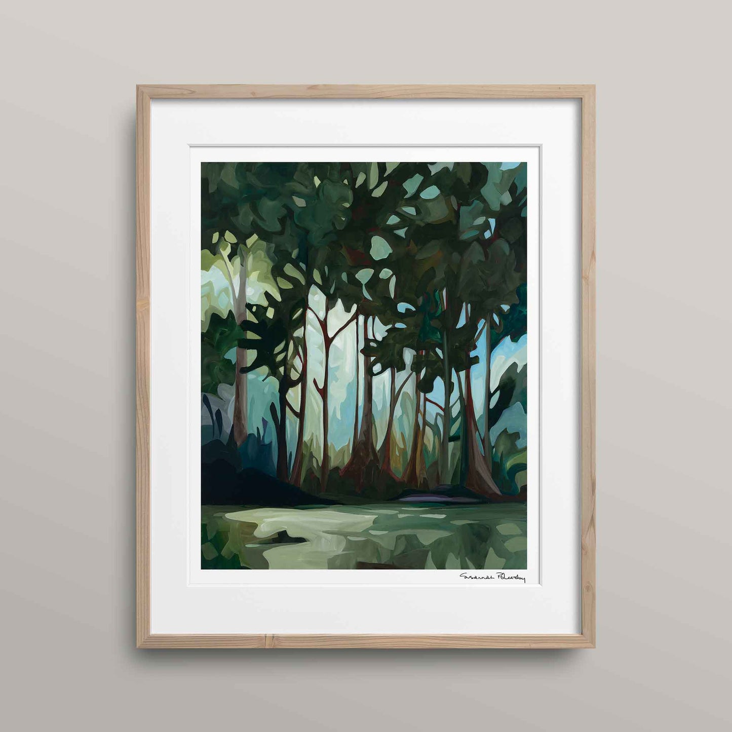 Tanglewood is an acrylic landscape painting and art print of a forest park that captures nature's beauty and tranquility.