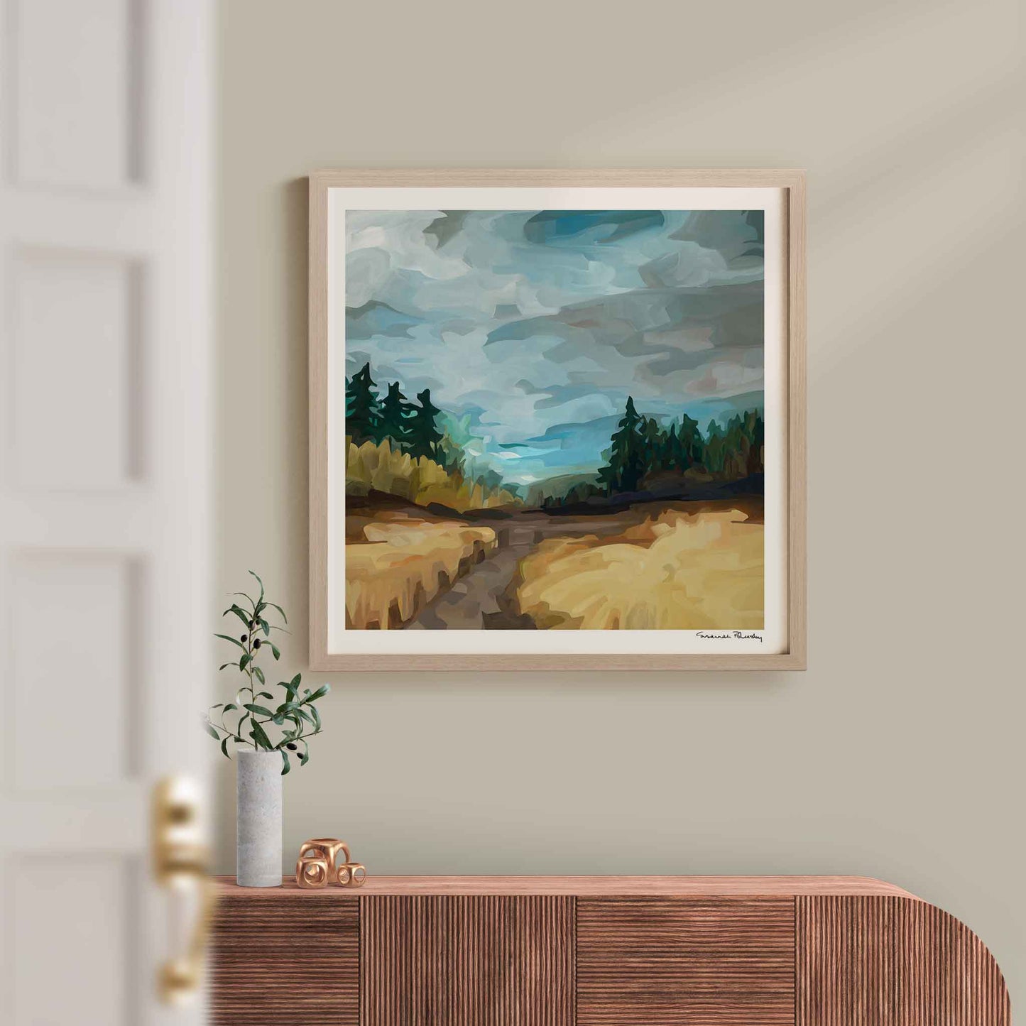 mid-sized square wall art print of an abstract landscape
