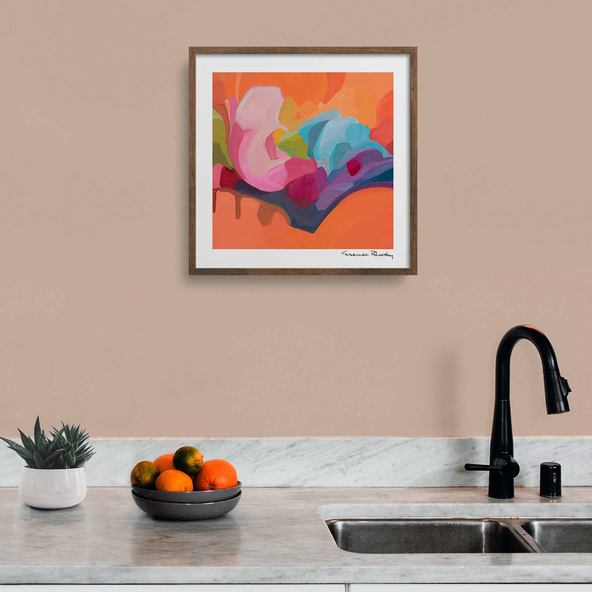 abstract orange artwork for kitchen