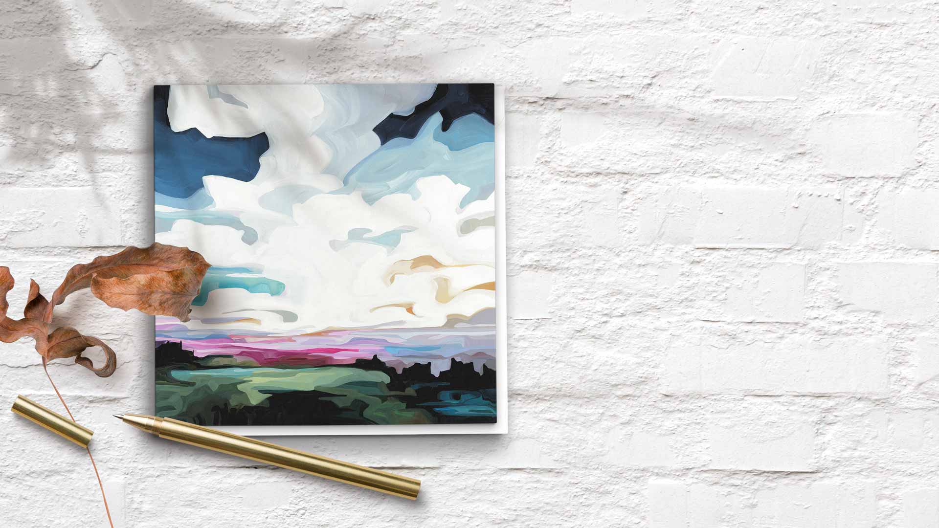 Blank art card featuring abstract acrylic sky painting 