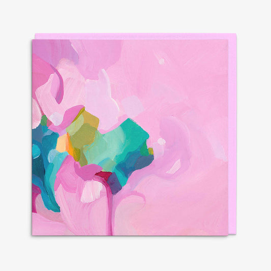 amaranth pink abstract art greeting card with pink envelope