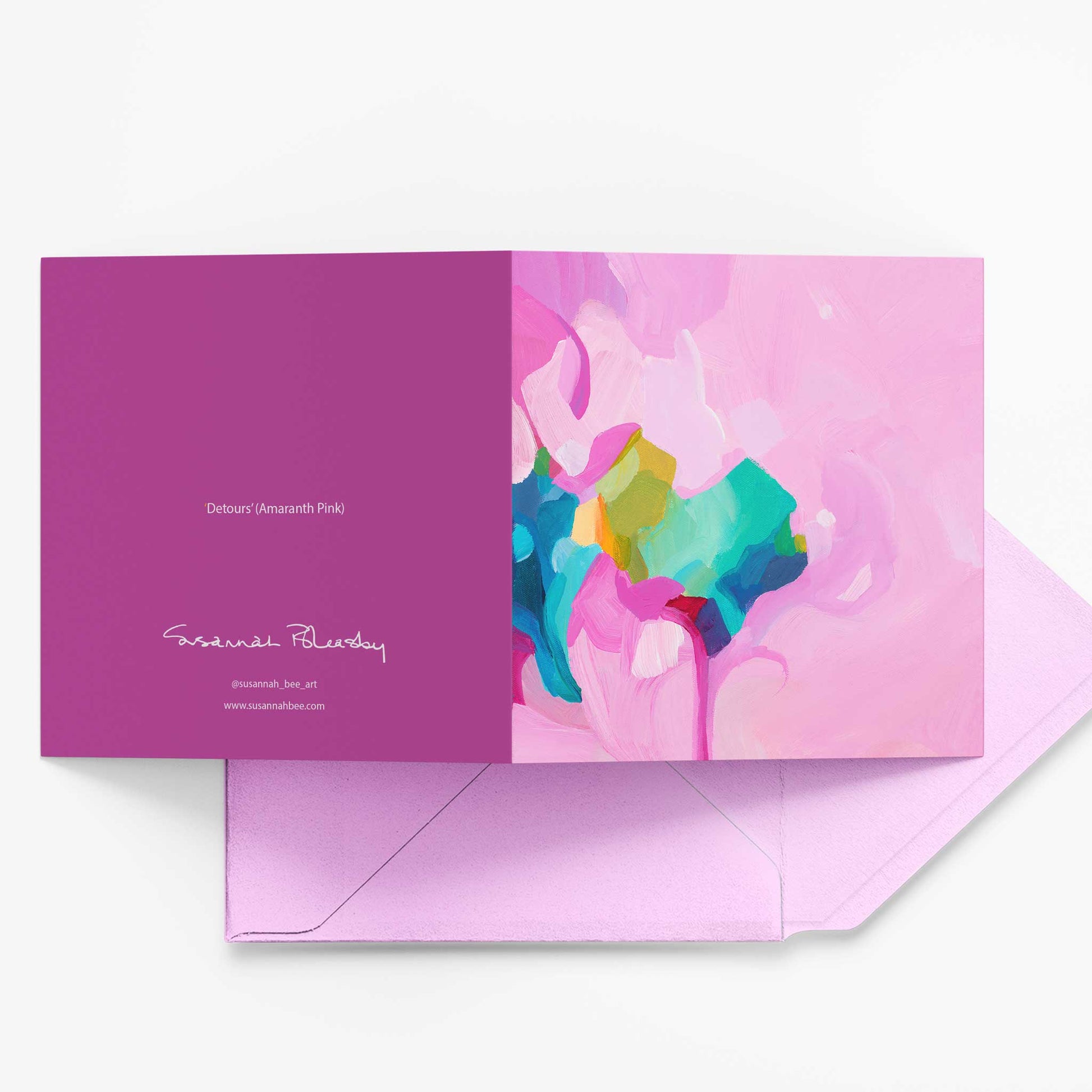 amaranth pink abstract greeting card UK with matching pink envelope