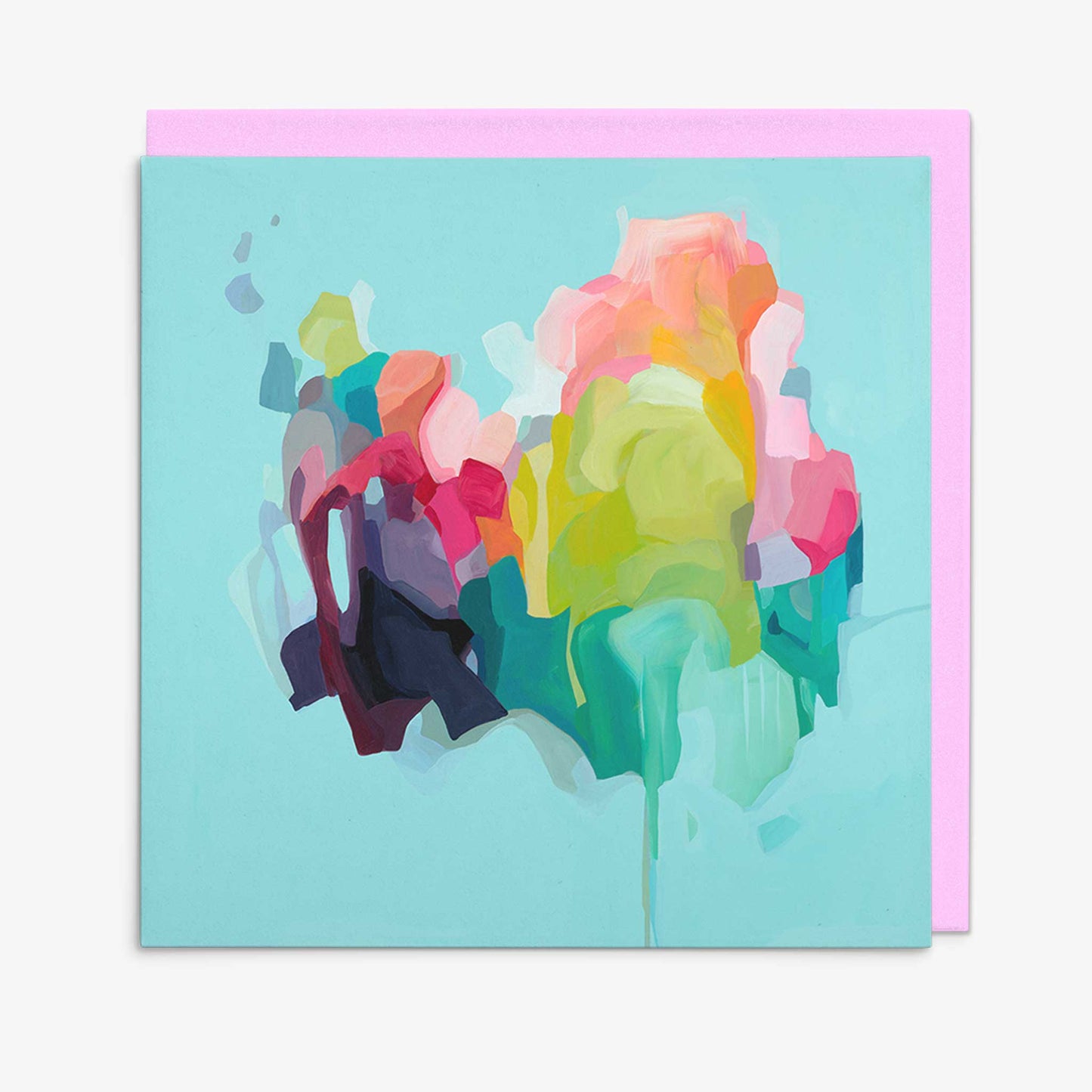 aqua abstract art greeting card with pink envelope