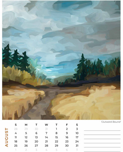august 2024 calendar from the monthly calendar by Canadian artist Susannah Bleasby
