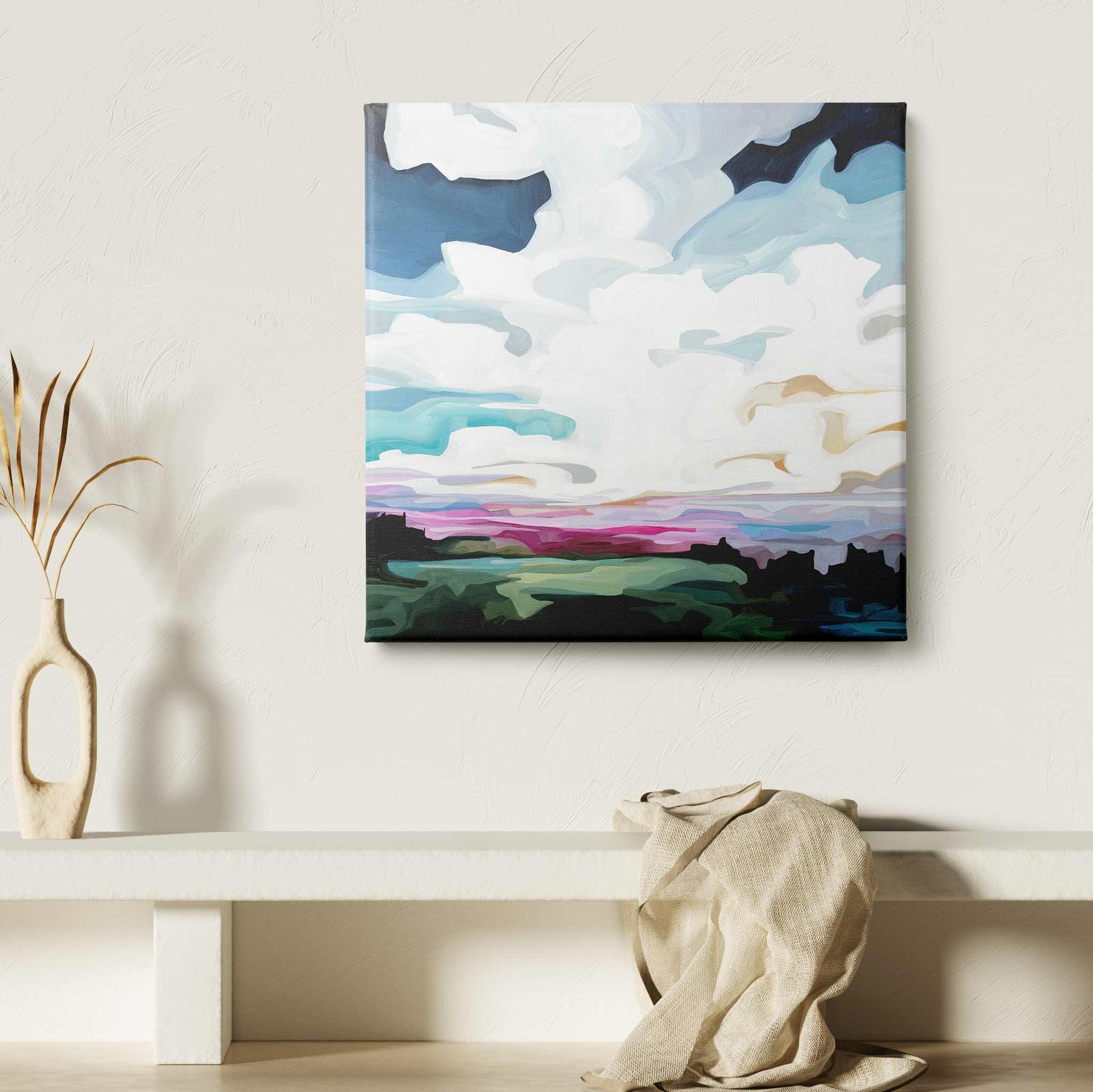 Canvas art print of cobalt blue evening sky sunset painting by Canadian abstract artist Susannah Bleasby
