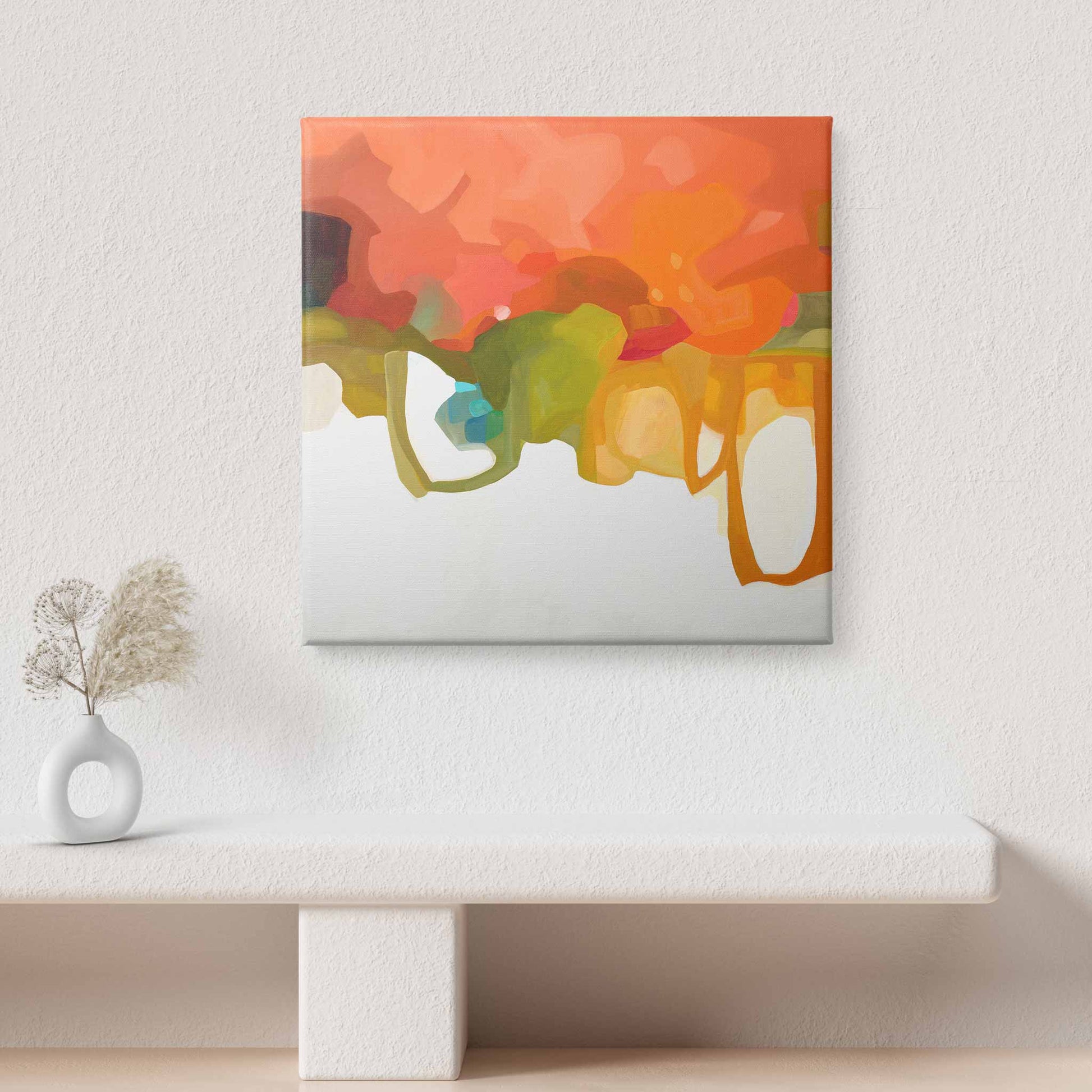 large canvas art print of a citrus orange abstract painting by Canadian artist Susannah Bleasby