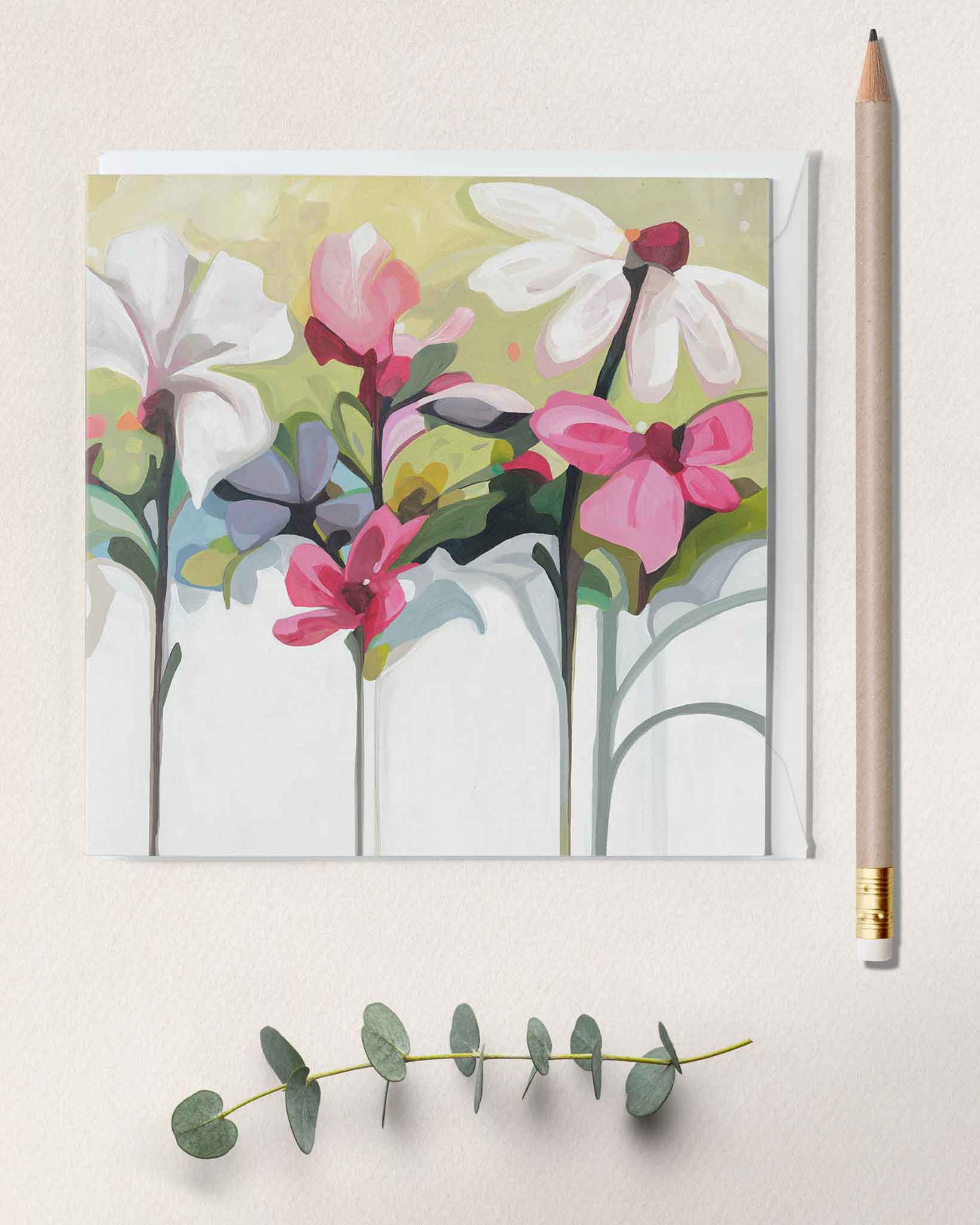 Contemporary floral everyday greeting card with a flower painting