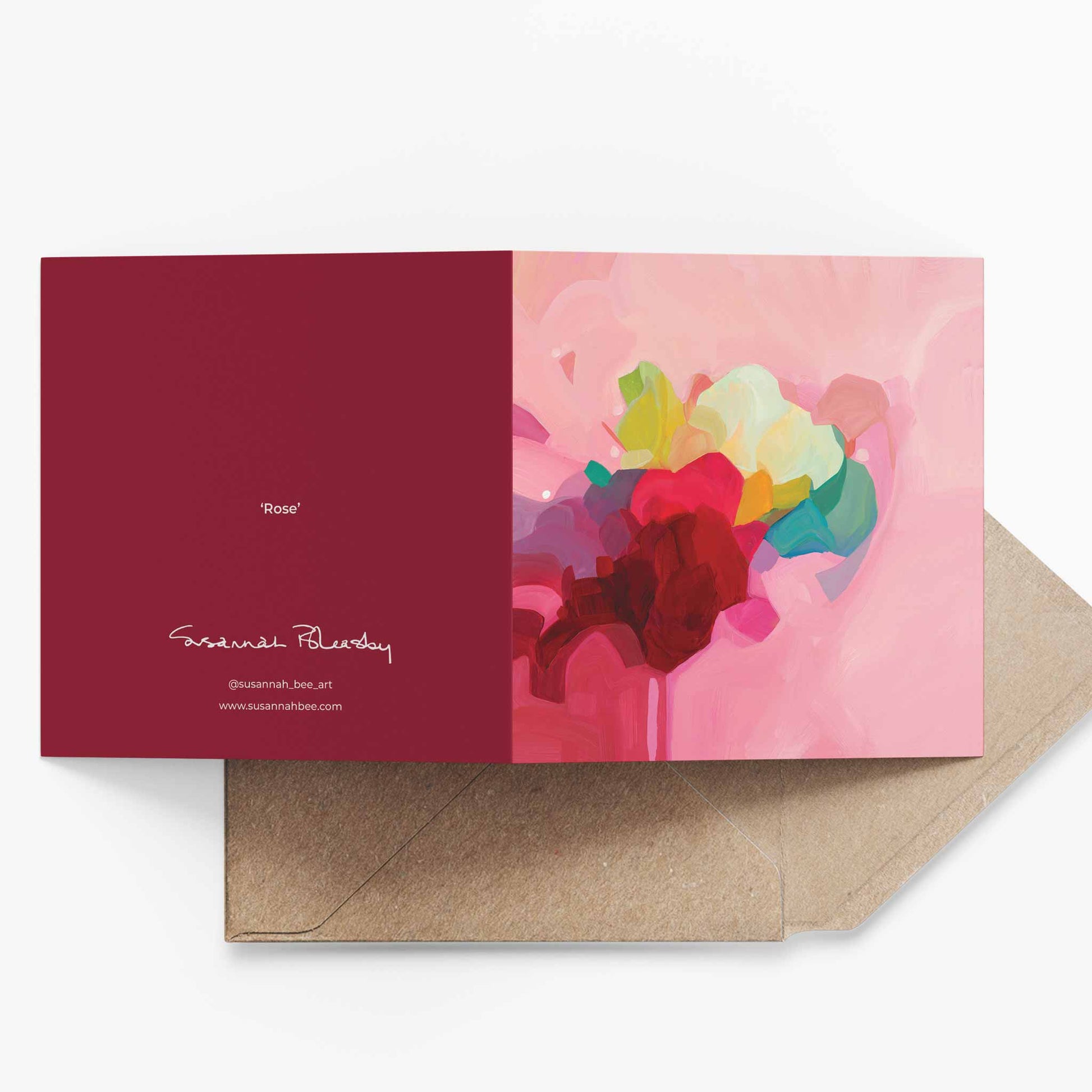 dusty rose greeting card UK with kraft envelope