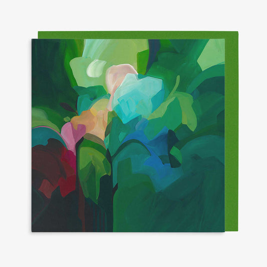 emerald green abstract art greeting card with fern green envelope