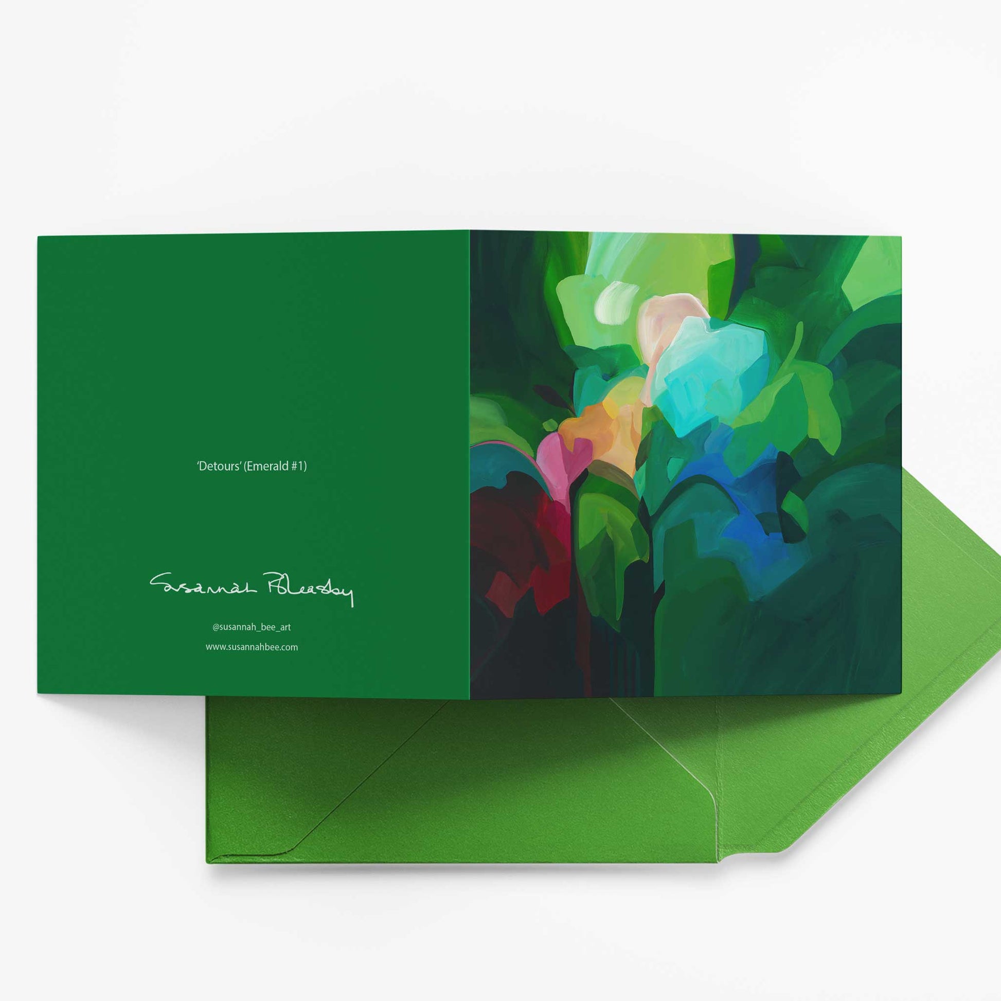 emerald green abstract greeting card UK with matching green envelope
