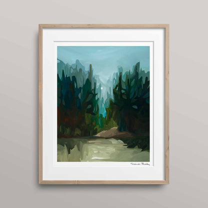 vertical art print of an abstract forest landscape