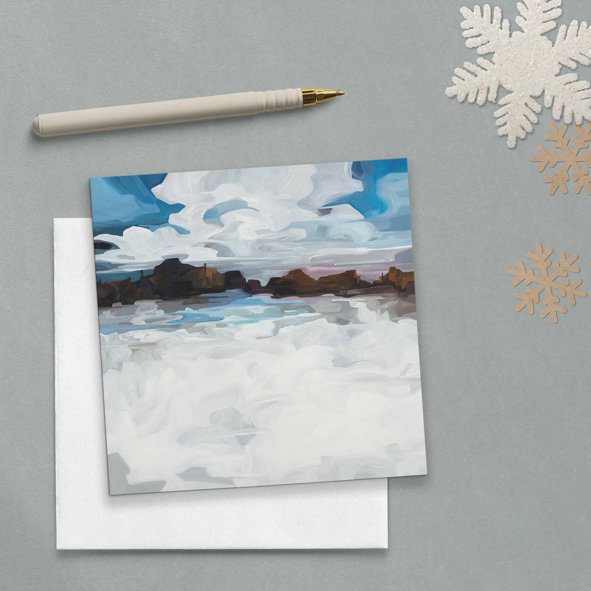 frozen winter lake painting art card